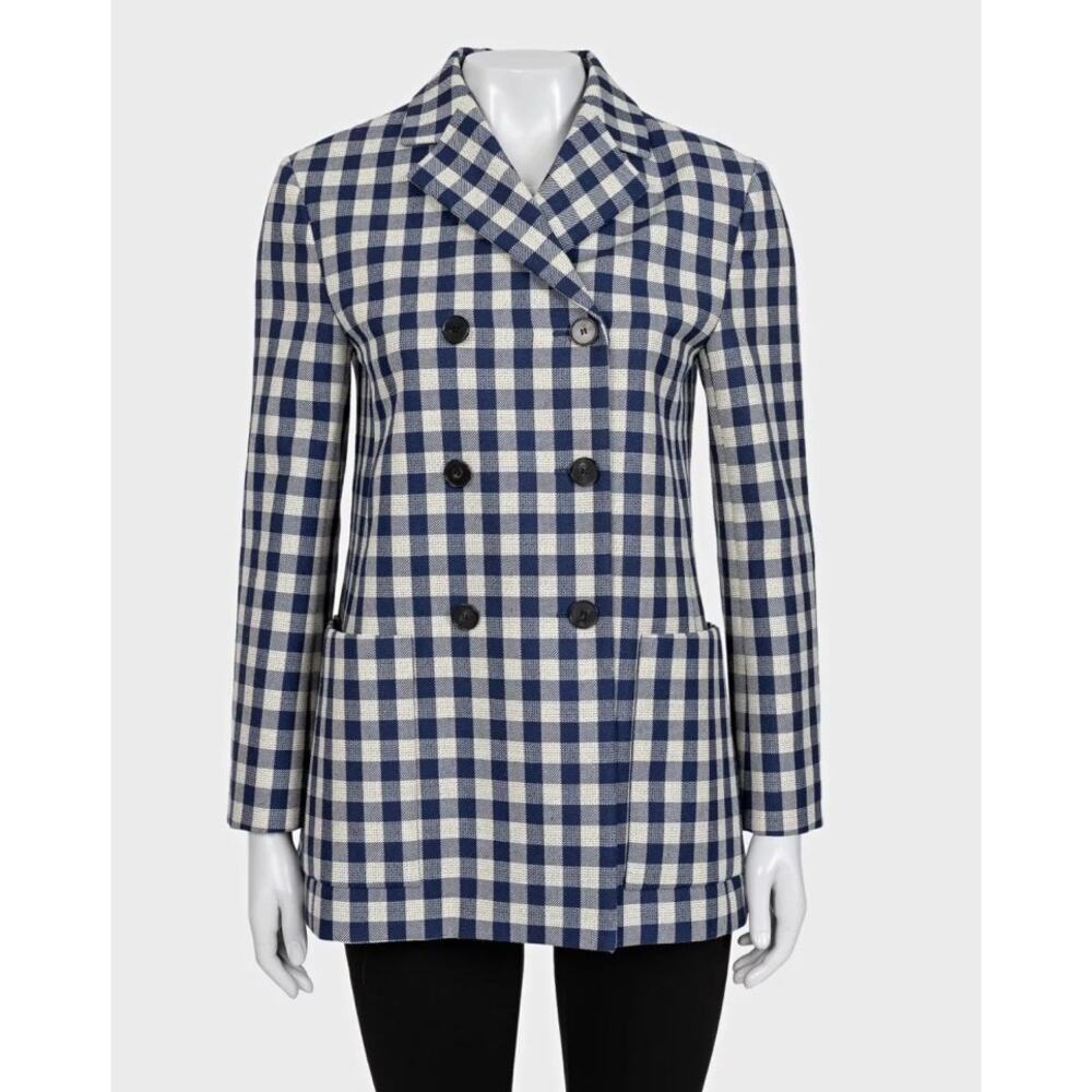 NWOT Christian Dior Blue Wool Plaid Double-Breasted Jacket Sz. 42